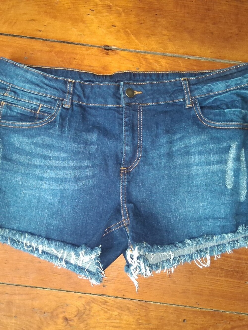 Denim Frayed Hem Shorts - Dark Blue